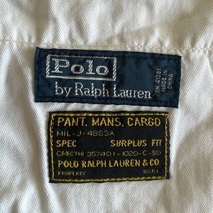 Polo by Ralph Lauren White Cargo Summer Cotton Pants, 31 x 30